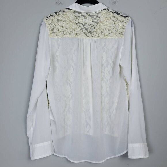 Abercrombie & Fitch Womens Medium Lace Button Up Blouse White Cream Long Sleeve - Picture 2 of 8